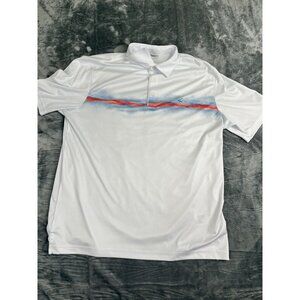 Greg Norman  Mens Polo Shirt XL White W/ Blue & Red Stripe Golf Style